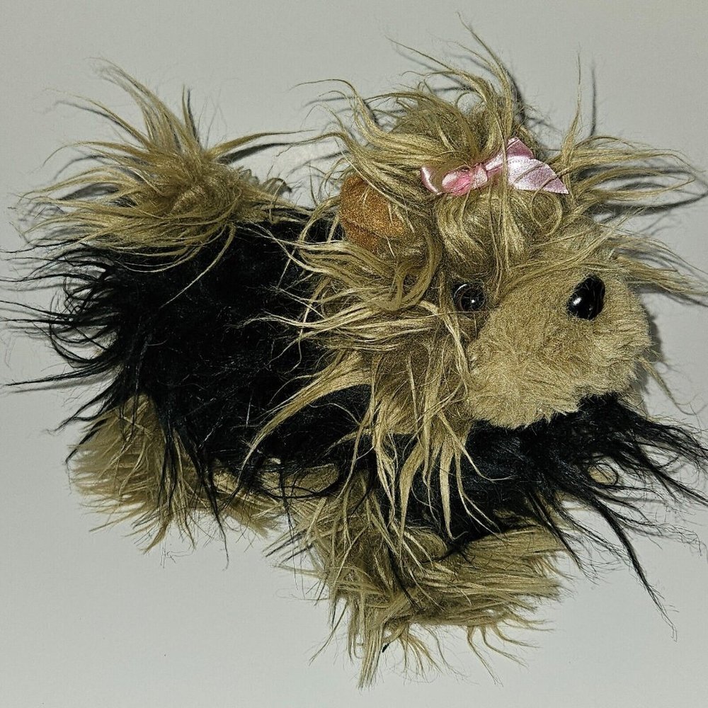 Battat Brown Black Shaggy Dog Plush Stuffed Toy Puppy Pink Bow Yorkie Terrier